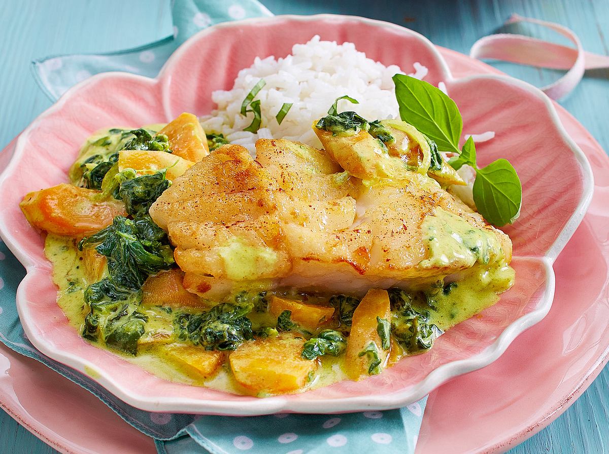 Kabeljaufilet mit Currygemüse Rezept