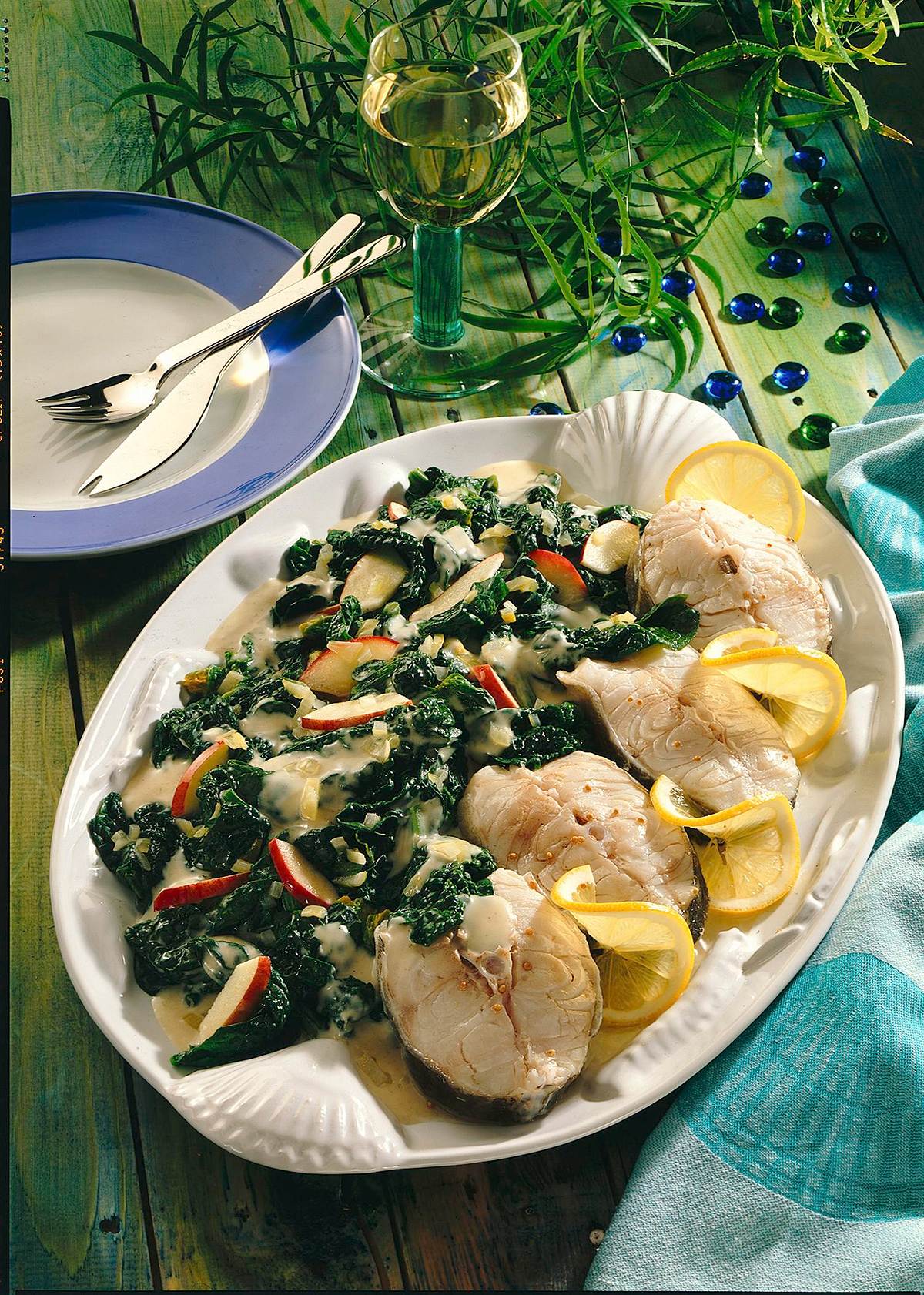 Kabeljaukotletts mit Crème-fraîche Spinat Rezept