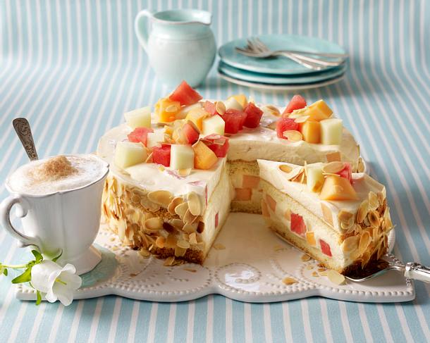Käse-Sahnetorte mit dreierlei Melonen Rezept