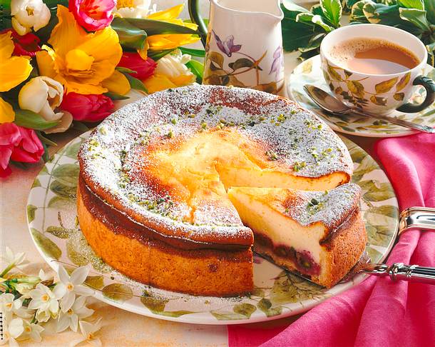 Käsekuchen mit Himbeeren und Pistazien (Diabetiker) Rezept Käsekuchen mit Himbeeren und Pistazien (Diabetiker) Rezept