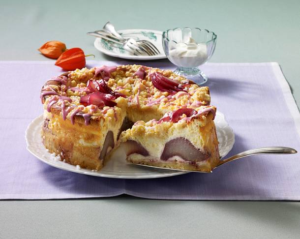 Käsekuchen mit Rotweinbirnen Rezept Käsekuchen mit Rotweinbirnen Rezept