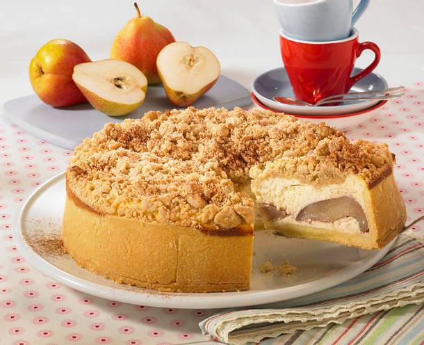 Käsestreuselkuchen mit Birnen Rezept Käsestreuselkuchen mit Birnen Rezept