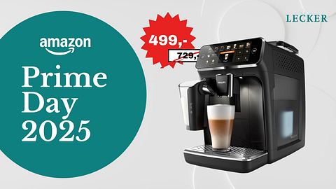 Der Philips Kaffeevollautomat Serie 5400 im Prime Day Angebot - Foto: Lecker.de & iStock (Peresmeh) & PR