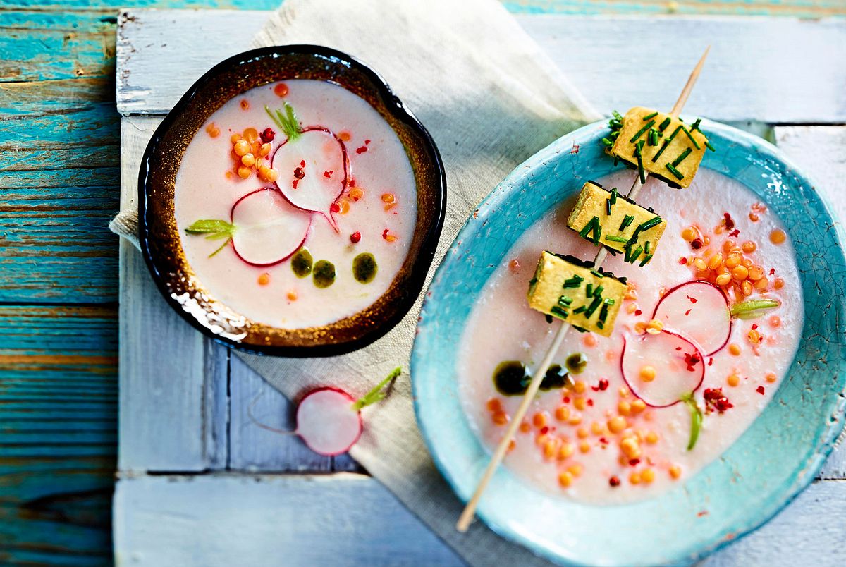 Kalte Radieschensuppe mit roten Linsen Rezept