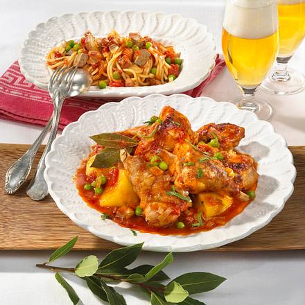 Kaninchen in Tomatensoße mit Erbsen Rezept Kaninchen in Tomatensoße mit Erbsen Rezept