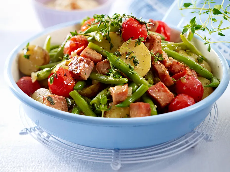 Kartoffel-Bohnen-Pfanne mit Kasseler Rezept Kartoffel-Bohnen-Pfanne mit Kasseler Rezept