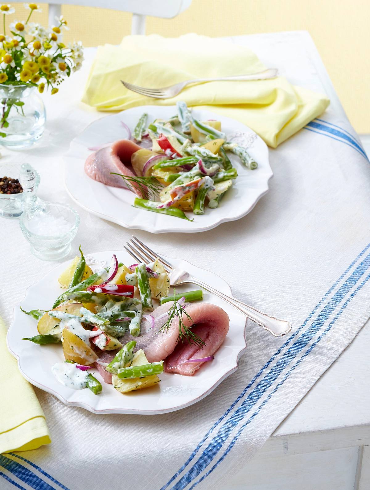 Kartoffel-Bohnen-Salat Hausfrauenart zu Matjes Rezept