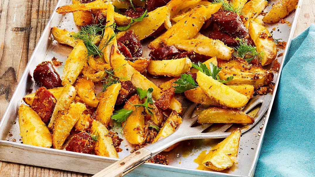Kartoffel-Chorizo-Blech Rezept - Foto: LECKER @ Bauer Media Group Kartoffel-Chorizo-Blech Rezept - Foto: LECKER @ Bauer Media Group