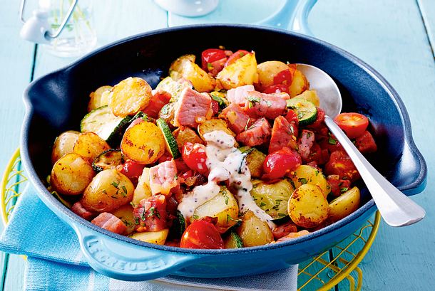 Kartoffel-Kasseler-Gröstl mit Senfsoße Rezept