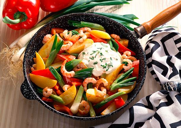 Kartoffel-Lauch-Pfanne mit Krabben Rezept Kartoffel-Lauch-Pfanne mit Krabben Rezept