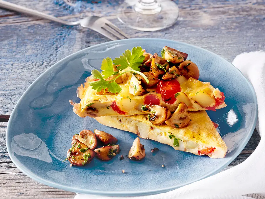Kartoffeltortilla mit Knobi-Champignons Rezept