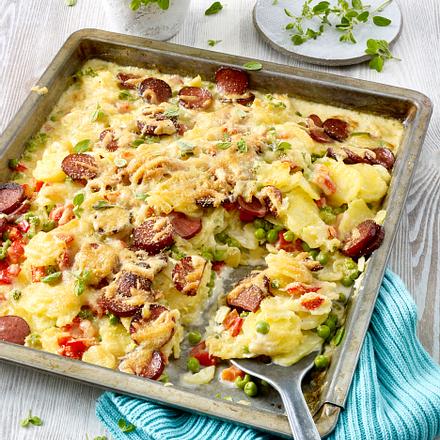 Kartoffelauflauf mit Kabanossi Rezept Kartoffelauflauf mit Kabanossi Rezept