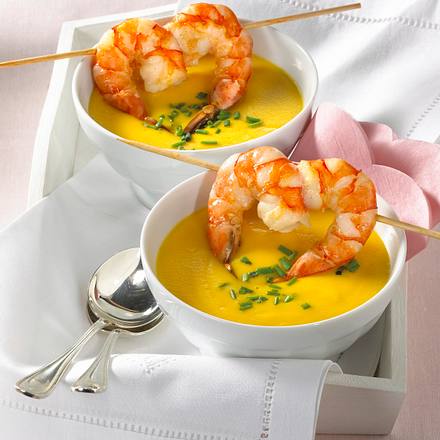 Kartoffelcreme-Süppchen mit Garnelen Rezept