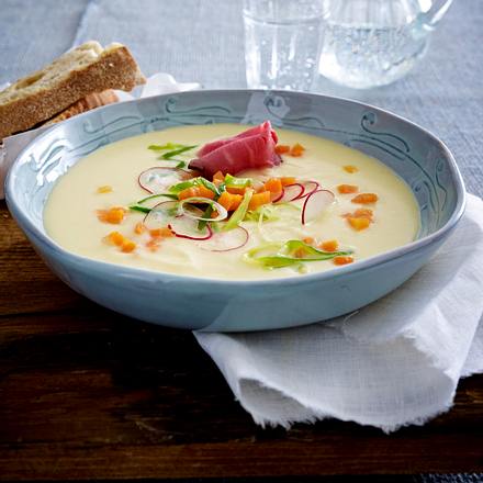 Kartoffelcremesuppe mit Roastbeef Rezept Kartoffelcremesuppe mit Roastbeef Rezept