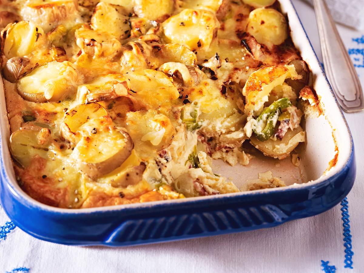 Kartoffelgratin mit Lauch und Speck Rezept