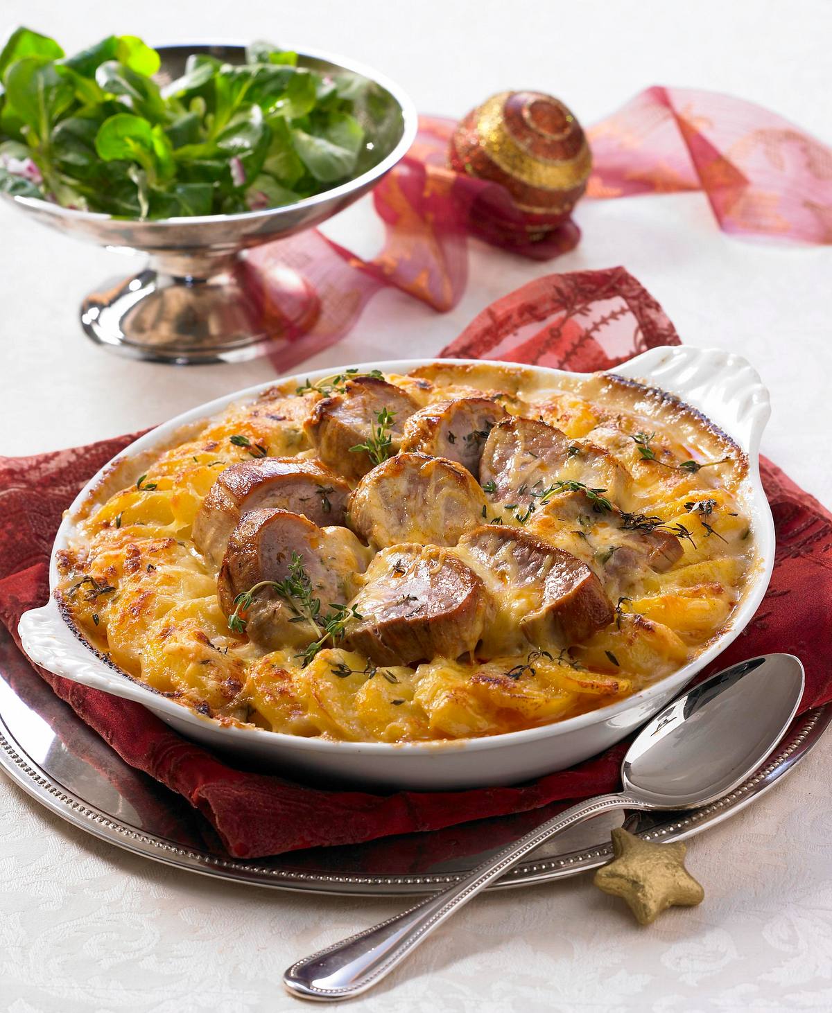 Kartoffelgratin mit Schweinefilet in Calvados-Rahm Rezept