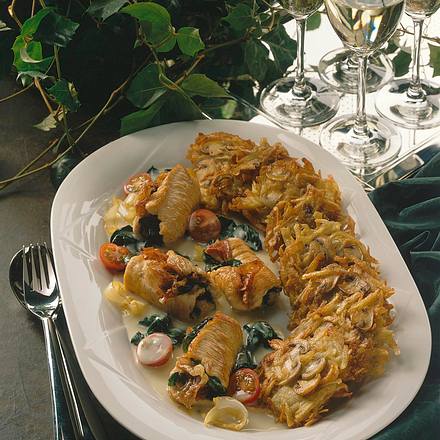 Kartoffelpuffer mit Putenröllchen Rezept Kartoffelpuffer mit Putenröllchen Rezept