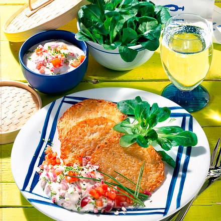 Kartoffelpuffer mit Tomatencreme Rezept Kartoffelpuffer mit Tomatencreme Rezept