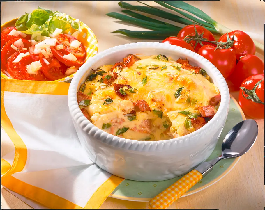 Kartoffelpüree-Fleischwurst-Auflauf Rezept Kartoffelpüree-Fleischwurst-Auflauf Rezept