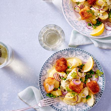 Kartoffelsalat mit Fischhäppchen Rezept Kartoffelsalat mit Fischhäppchen Rezept