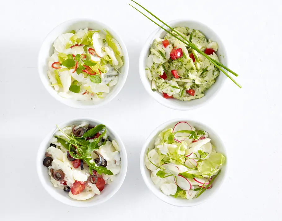 Kartoffelsalat mit Paprika, Zucchini, Schnittlauch und Pesto Rezept