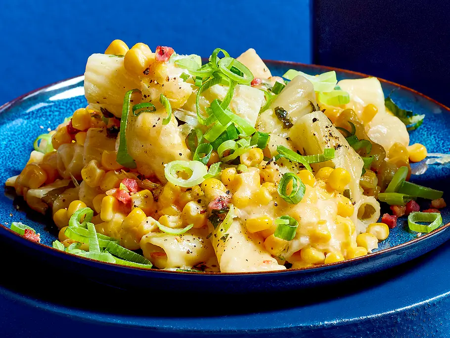 Käse-Mais auf Tortiglioni Rezept Käse-Mais auf Tortiglioni Rezept