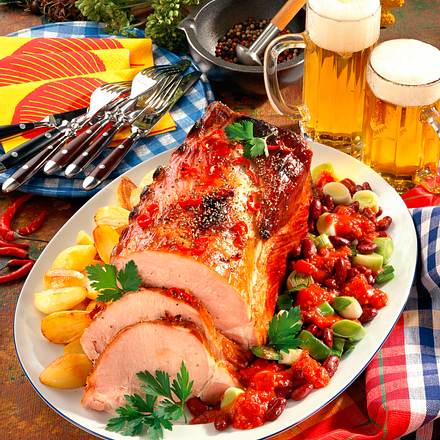 Kasseler auf Tomaten-Bohnen Rezept