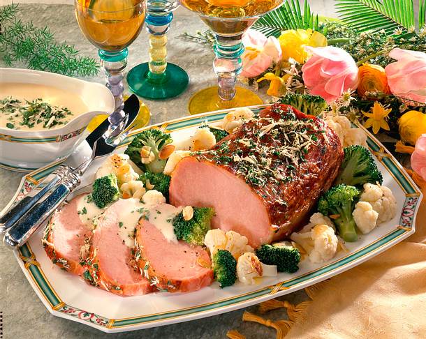 Kasseler mit Broccoli-Blumenkohlgemüse und Meerrettich Rezept