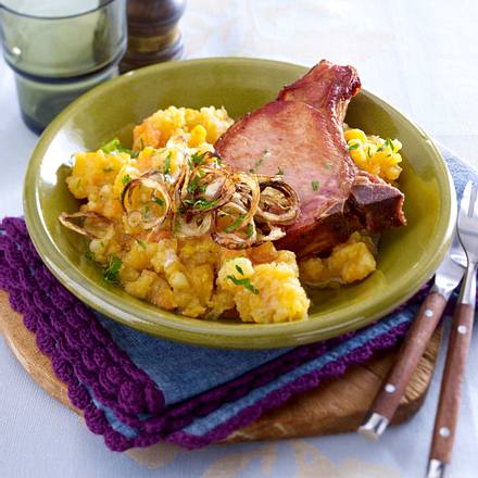 Kasseler mit karamellisiertem Steckrübenpüree Rezept