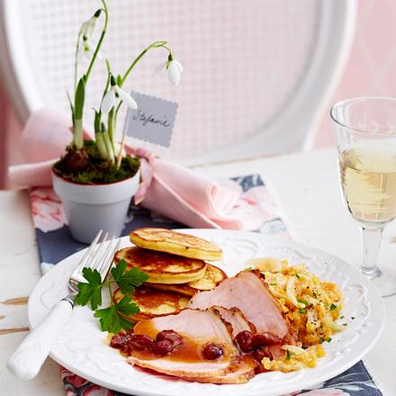 Kasseler mit Rahmlinsen und Kartoffel-Pancakes Rezept Kasseler mit Rahmlinsen und Kartoffel-Pancakes Rezept