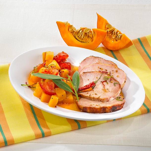 Kasseler mit Tomaten-Kürbisgemüse Rezept Kasseler mit Tomaten-Kürbisgemüse Rezept