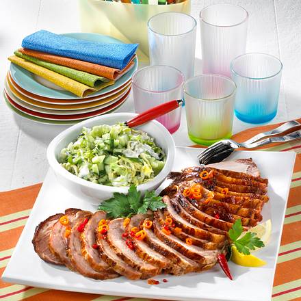 Kasseler-Spießbraten auf Tzasiki-Krautsalat Rezept