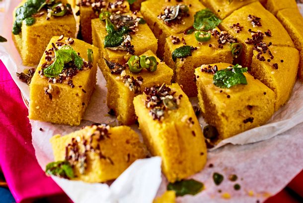 Khaman Dhokla Gedämpfter Grießkuchen Rezept
