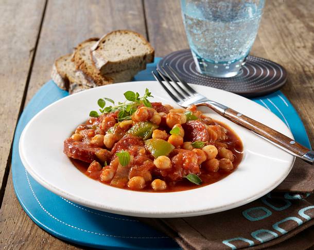 Kichererbsen-Ragout mit Cabanossi und Paprika Rezept Kichererbsen-Ragout mit Cabanossi und Paprika Rezept