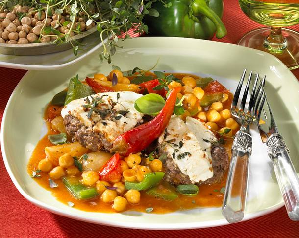 Kichererbsenragout mit Hacksteak Rezept