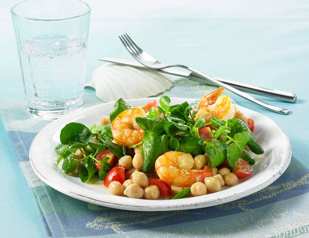 Kichererbsensalat mit Scampi in Senf-Vinaigrette Rezept Kichererbsensalat mit Scampi in Senf-Vinaigrette Rezept