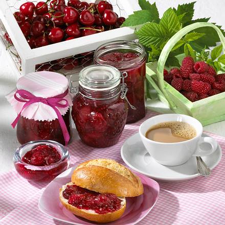 Kirsch-Himbeer-Konfitüre mit Vanille Rezept Kirsch-Himbeer-Konfitüre mit Vanille Rezept