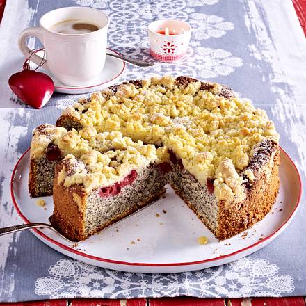 Kirsch-Mohnkuchen mit Zitronenstreuseln Rezept Kirsch-Mohnkuchen mit Zitronenstreuseln Rezept