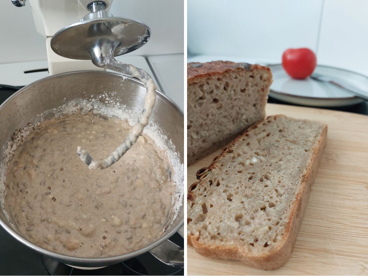 Brotteig nach dem Kneten / fertiges Brot mit Mehlklumpen