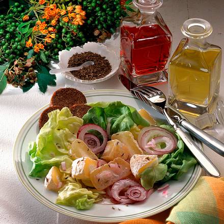 Knackiger Salat mit Kümmeltaler-Käse Rezept Knackiger Salat mit Kümmeltaler-Käse Rezept