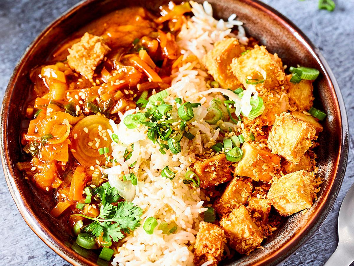 Knuspriger Ofentofu Süsssauer Rezept