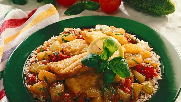 Knuspriger Rotbarsch auf Gurkengemüse Rezept - Foto: LECKER @ Bauer Media Group