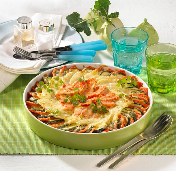 Kohlrabi-Möhren-Zucchini-Gratin Rezept Kohlrabi-Möhren-Zucchini-Gratin Rezept