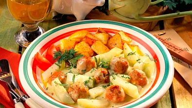 Kohlrabigemüse mit Bratwurstklößchen Rezept - Foto: LECKER @ Bauer Media Group