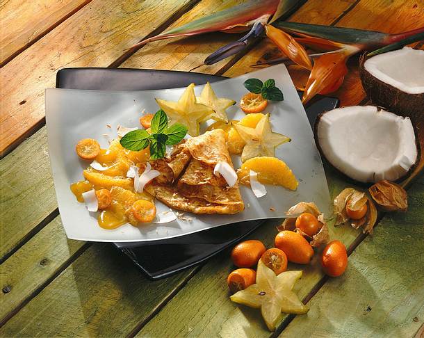 Kokos-Crêpes mit exotischen Früchten Rezept