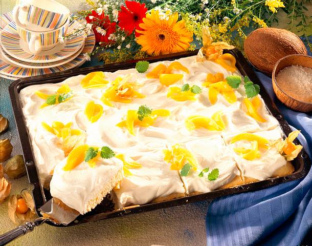 Kokos-Mango-Plattenkuchen Rezept Kokos-Mango-Plattenkuchen Rezept