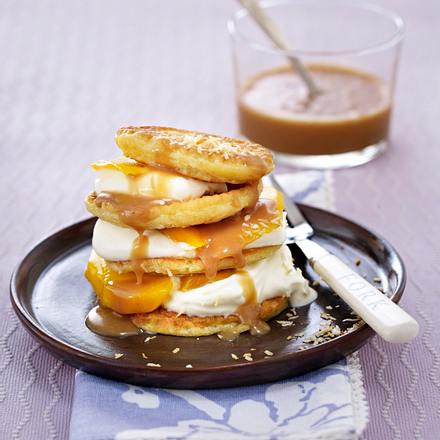 Kokos-Minipancakes mit Mango und Sahnekaramell Rezept