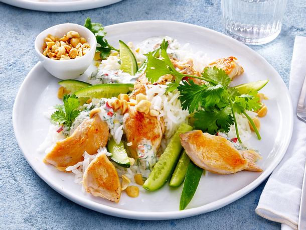 Kokos-Reis-Salat mit Hähnchen Rezept