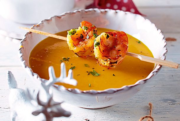 Kokoskürbissuppe mit Garnelen Rezept