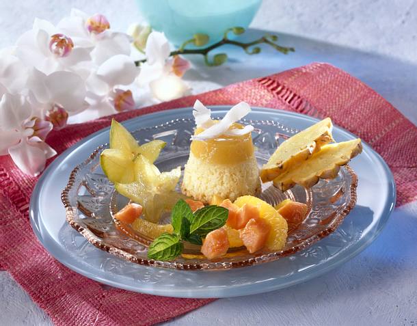 Kokosnuss-Pudding mit exotischen Früchten Rezept Kokosnuss-Pudding mit exotischen Früchten Rezept
